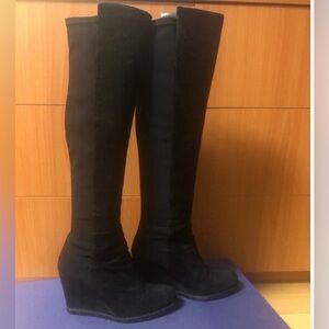 Stuart Weitzman Black Over the Knee Wedge Boots